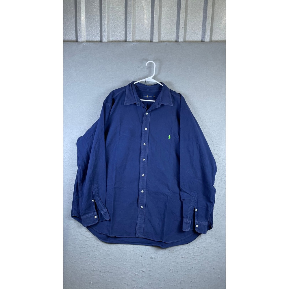 Ralph Lauren Button Down Shirt Men 2XB Navy Blue Excellent Long Sleeve Pony Logo